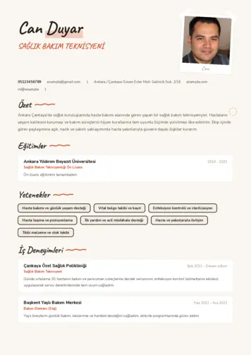 Hasta Bakıcı Cv Örnekleri cv indir